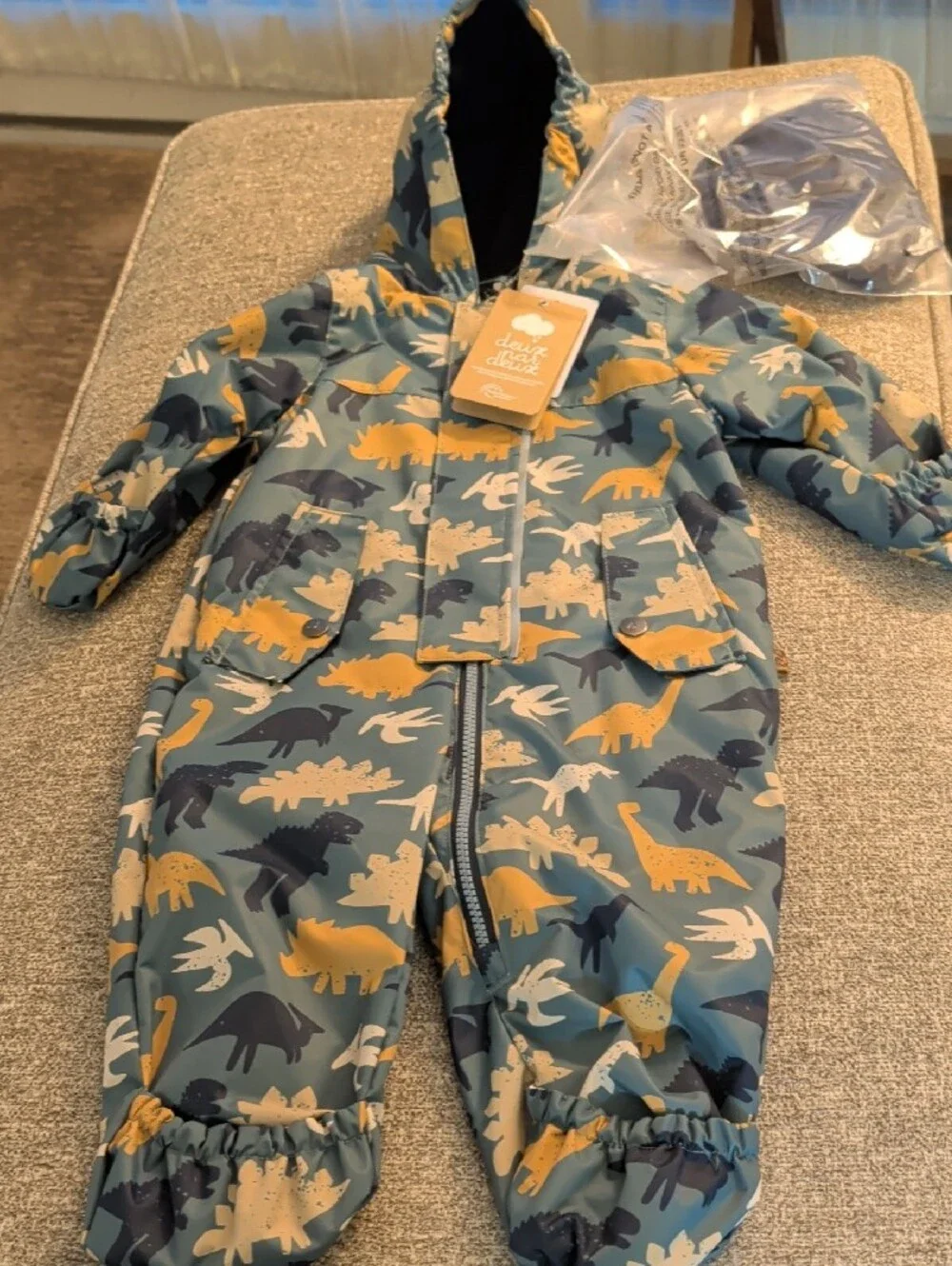 Deux par Deux Baby Boys Mid-Season One-Piece Dinosaur Outerwear with Hat NWT